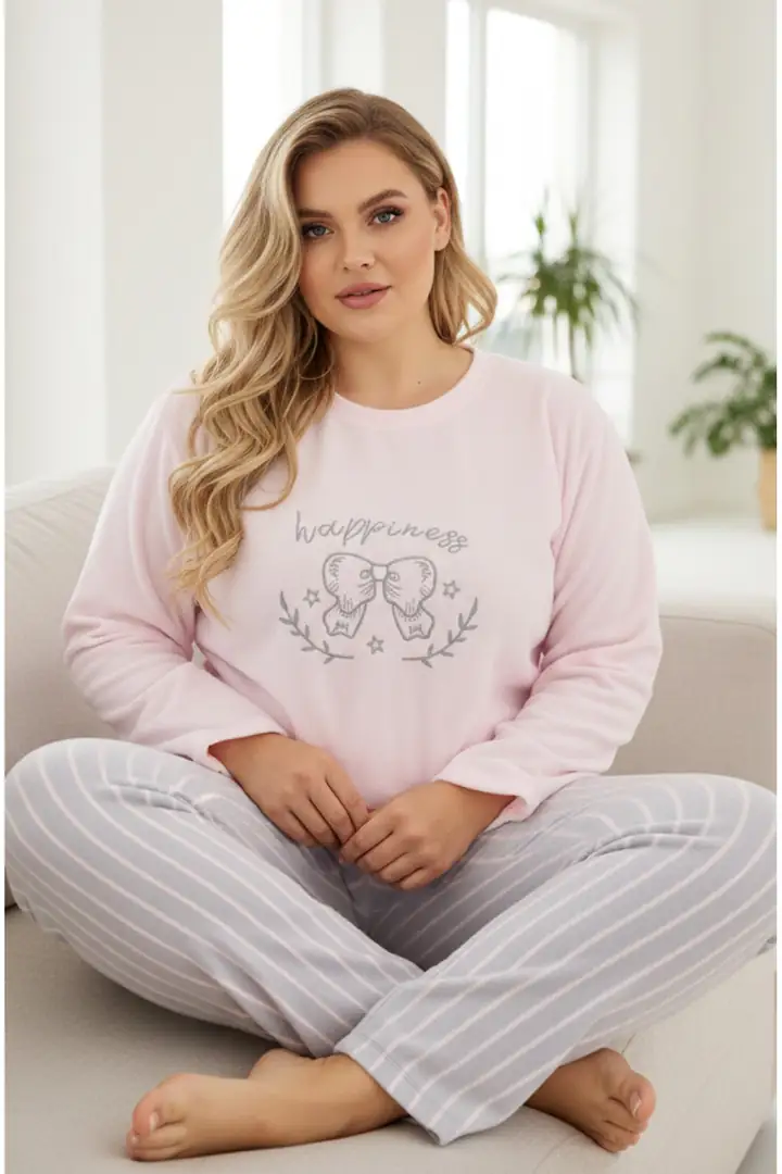 Büyük Beden Polar Kışlık Örme Pijama Takım 25222563