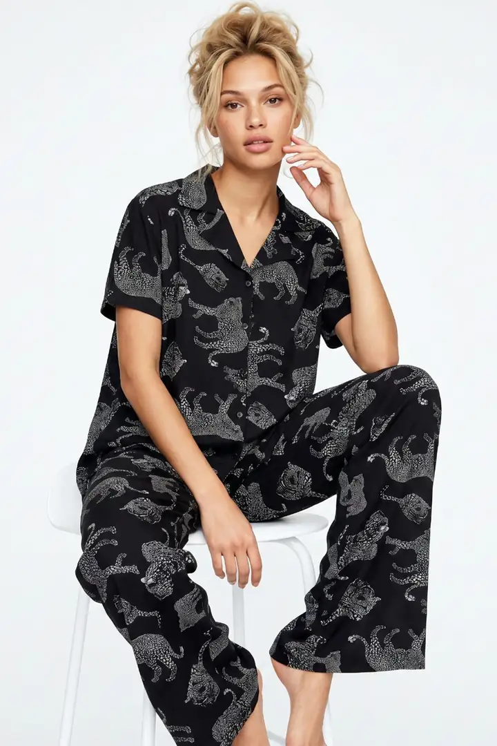 Gömlek Yaka Düğmeli Örme Pijama Takım