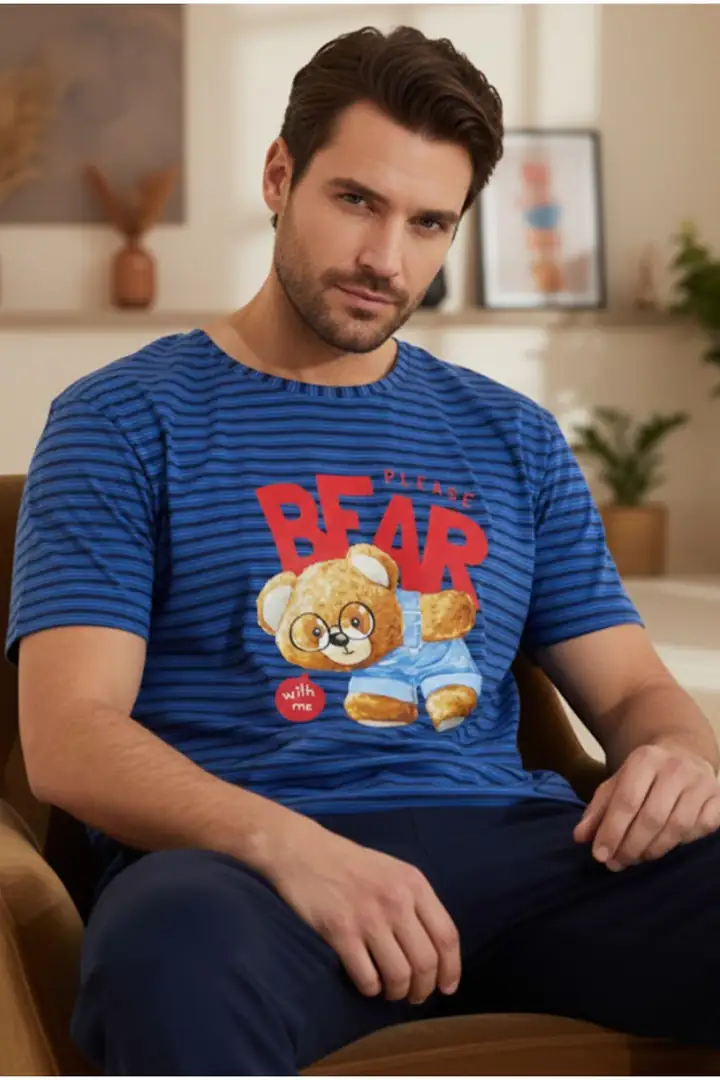 Bisiklet Yaka Baskılı Örme Pijama Takım 25109840