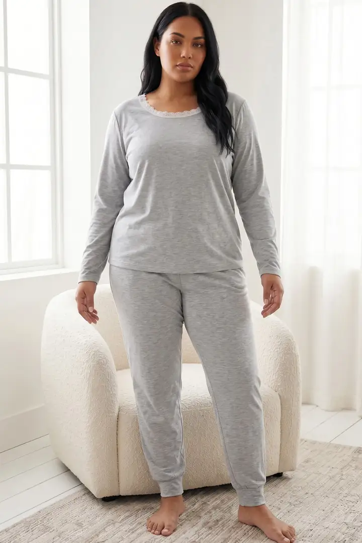 Likralı Büyük Beden Battal Boy Örme Pijama Takım 26240944