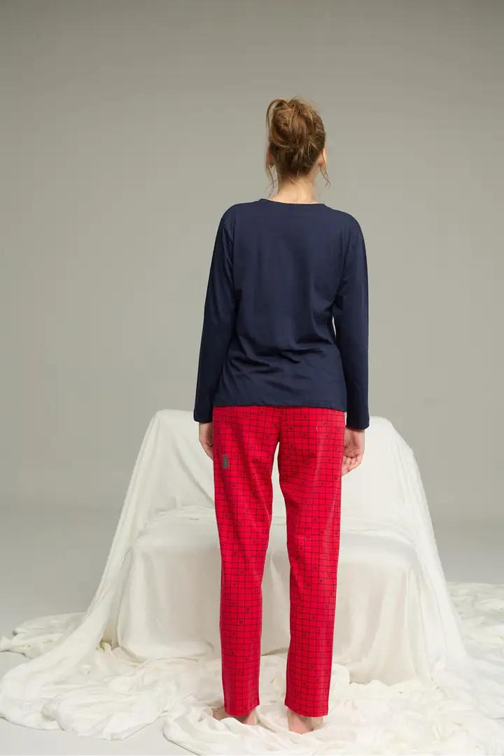Lacivert Desenli Örme Pamuklu Pijama Takım 25240256