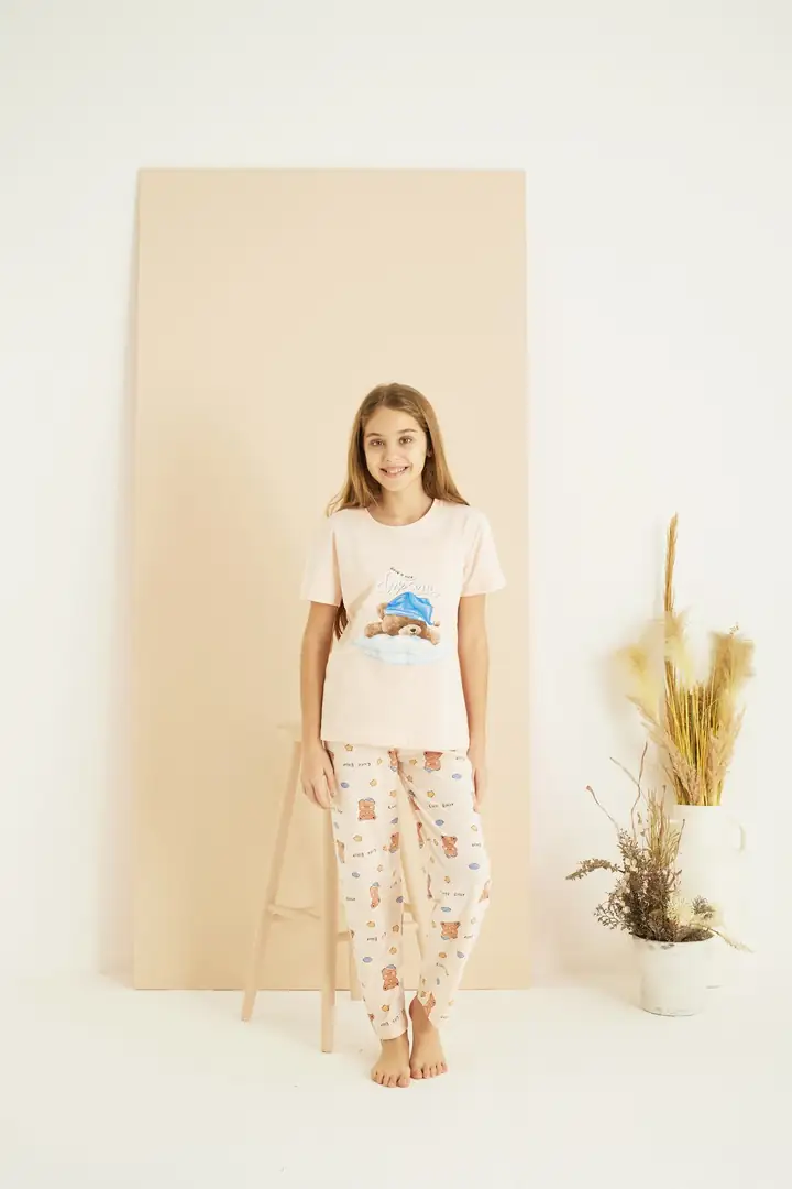 Pamuklu Bisiklet Yaka Örme Pijama Takım 25107144