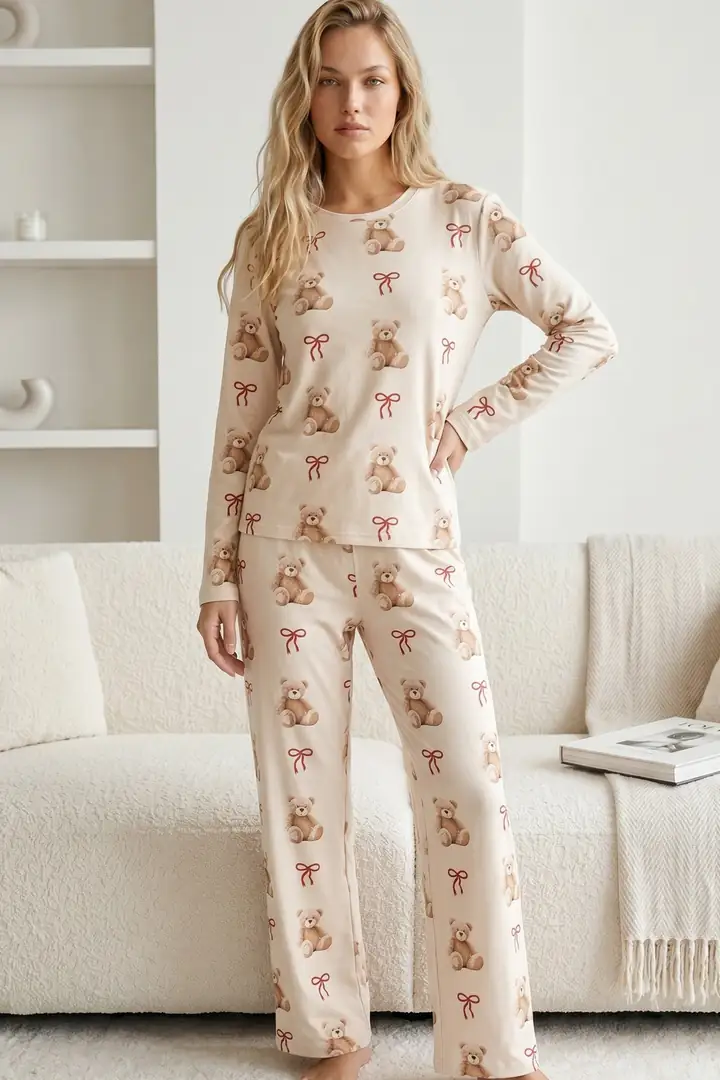 Pamuklu Likralı Örme Pijama Takım 26240318