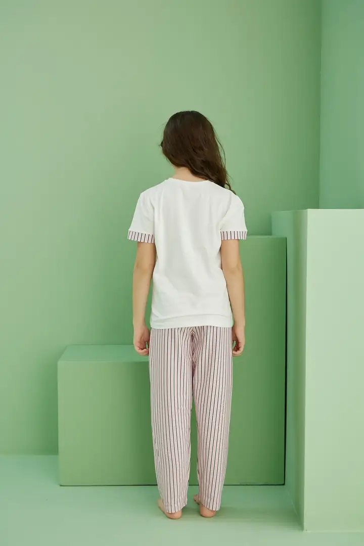 Pamuklu Bisiklet Yaka Örme Pijama Takım 25117063