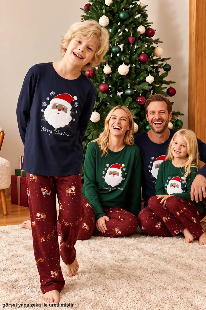 Yılbaşı Temalı Termal Kumaşlı Ultra Soft Yumuşak Baba-Oğul Örme Pijama Takımı 26225810-1 - LACİVERT