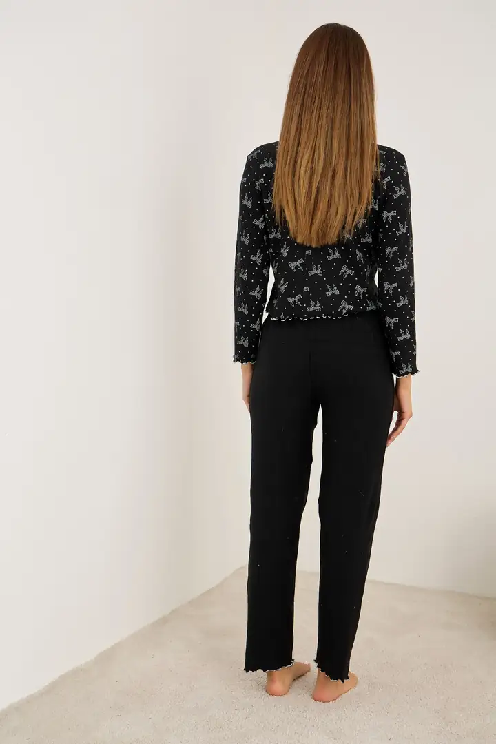 Fırçalı Soft Fitilli Kaşkorse Fiyonklu Pijama Takım 7947