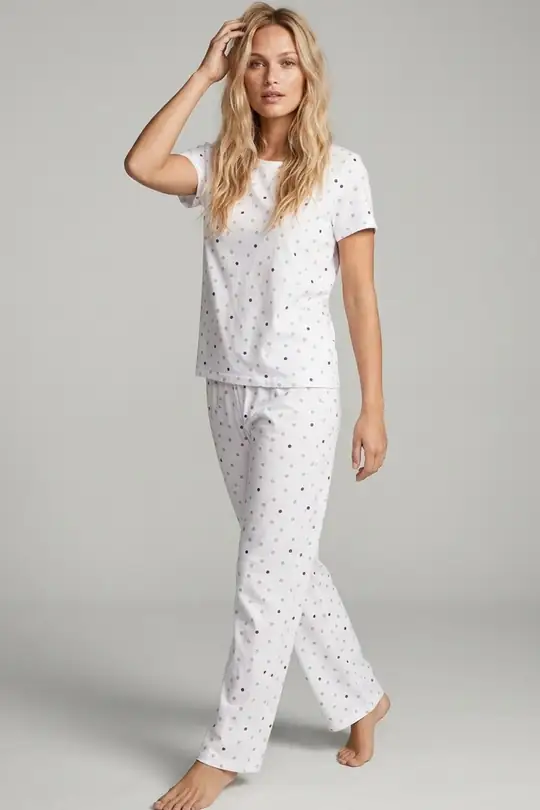 Pamuklu Örme Pijama Takımı 8025 - beyaz renkli puan