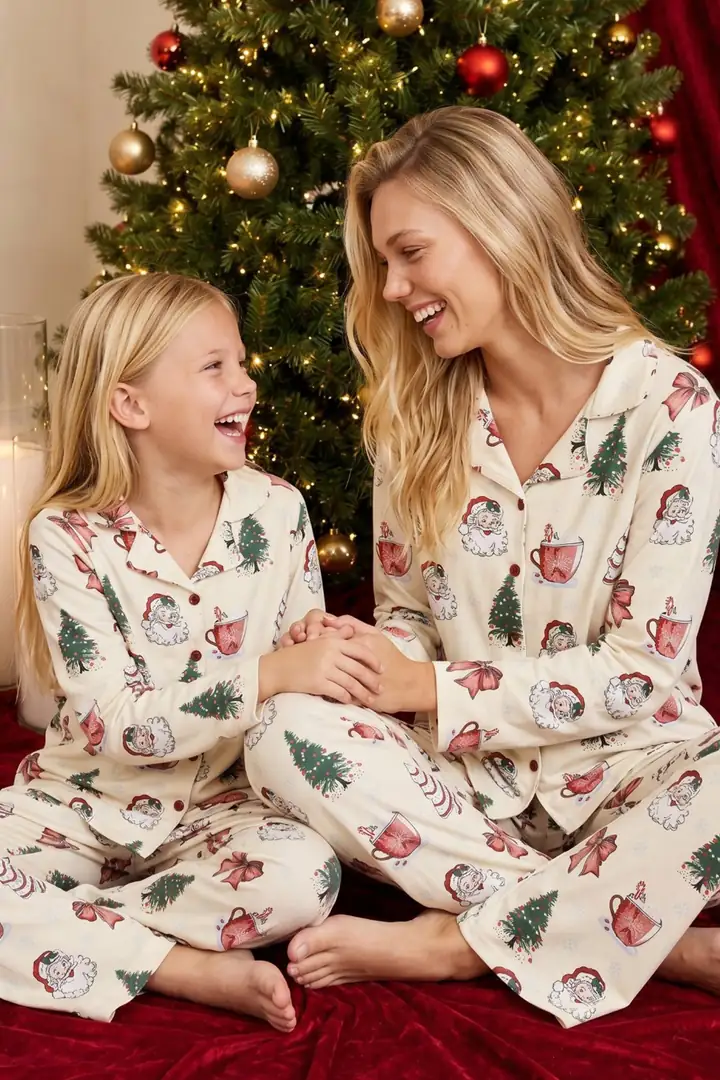 Yılbaşı Temalı Desenli Termal Kumaşlı Ultra Soft Yumuşak Düğmeli Örme Pijama Takımı 26226810