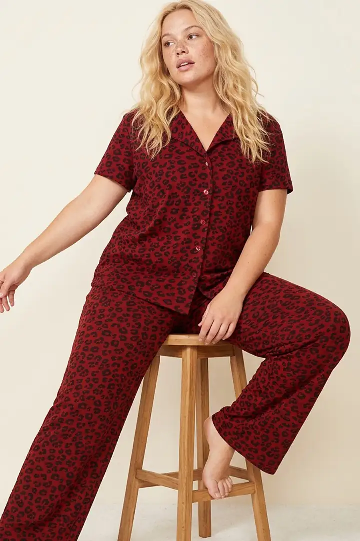 Büyük Beden Battal Boy Düğmeli Örme Pijama Takım 8016