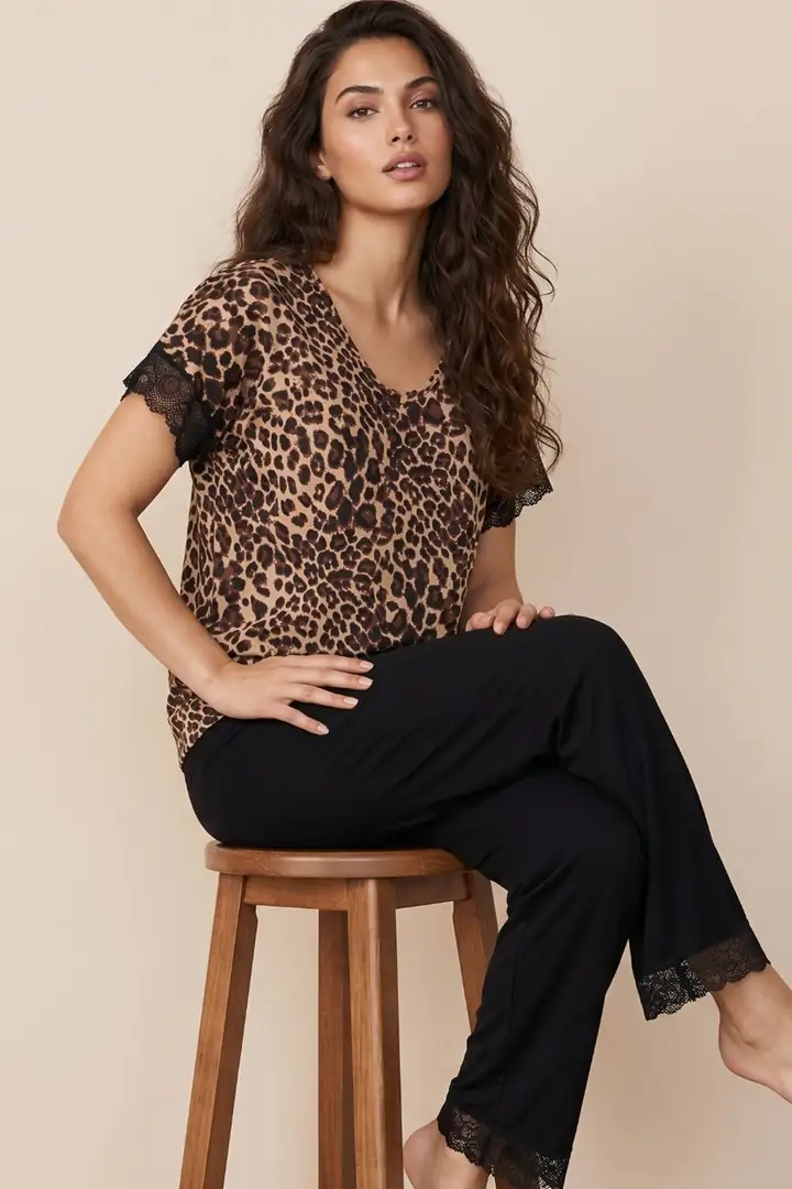 Dantel Detaylı Viskon Örme Pijama Takım 26119117