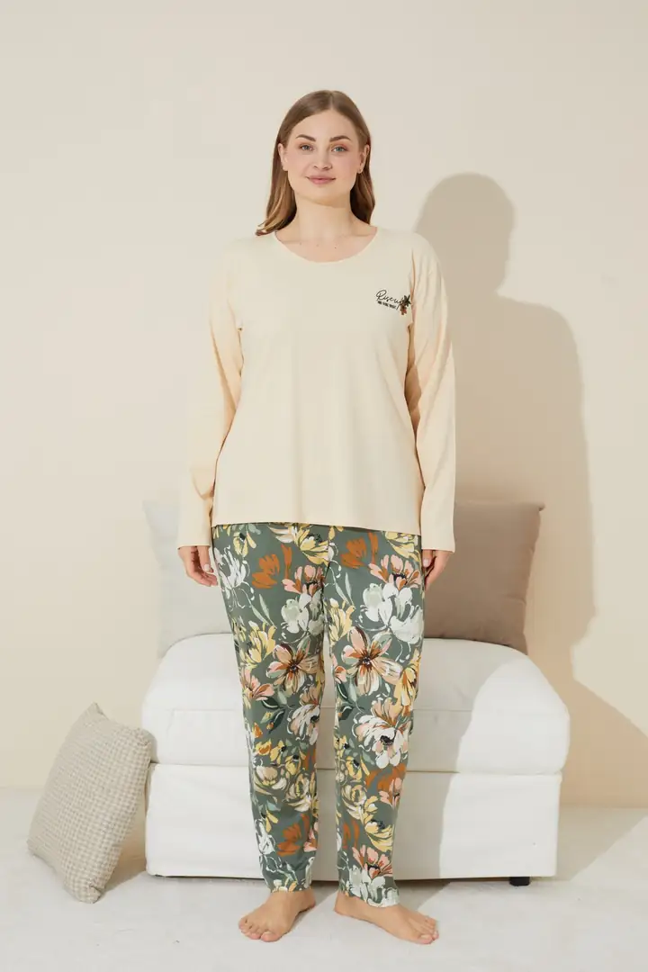 Pamuklu Curve Büyük Beden Battal Boy Örme Pijama Takım 24240631