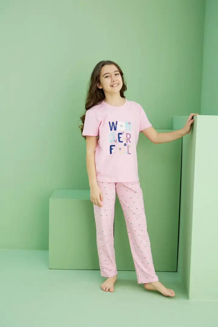 Pamuklu Bisiklet Yaka Örme Pijama Takım25117077