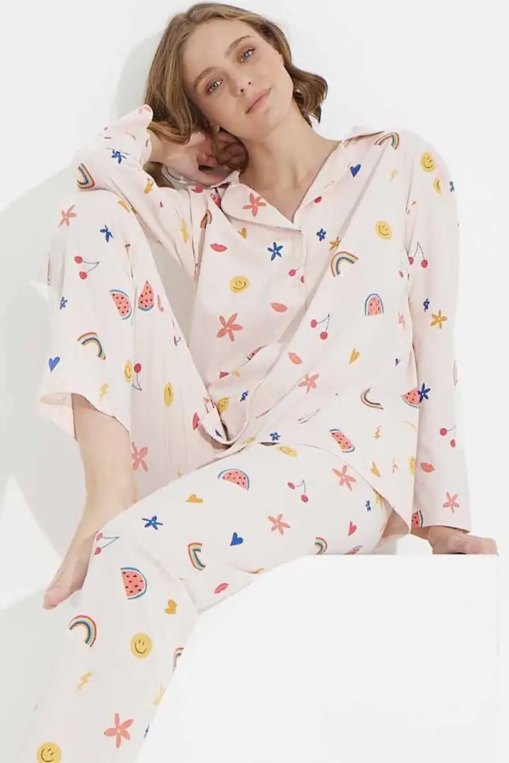Örme Düğmeli Pijama Takımı 7605