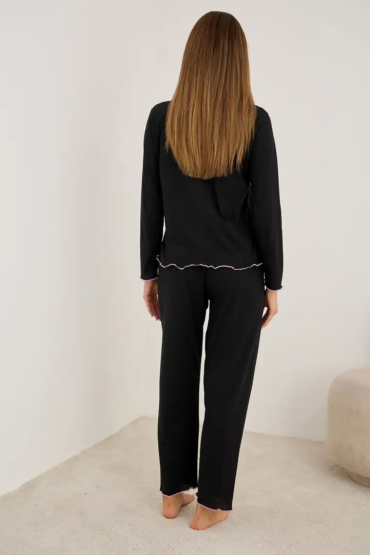 Aksesuarlı Uzun Kollu Pijama Takım 7939