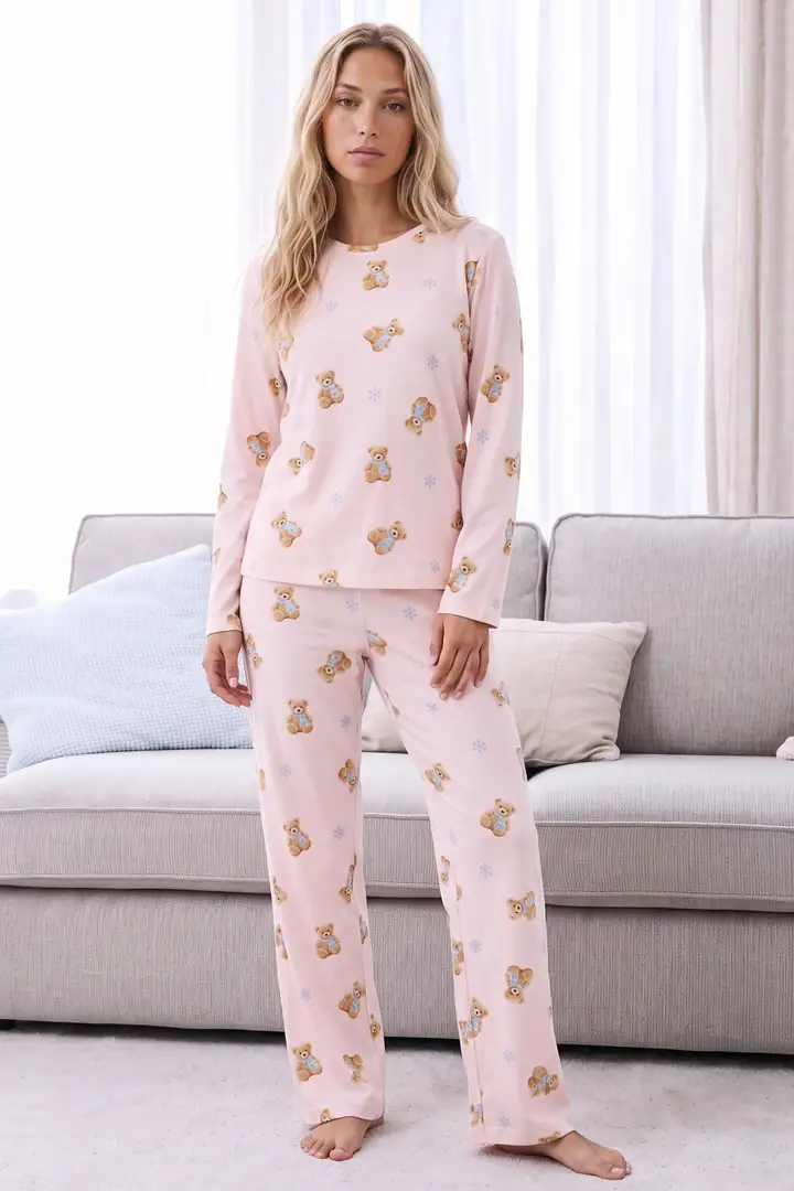 Desenli Termal Kumaşlı Ultra Soft Yumuşak Örme Pijama Takımı 26226912