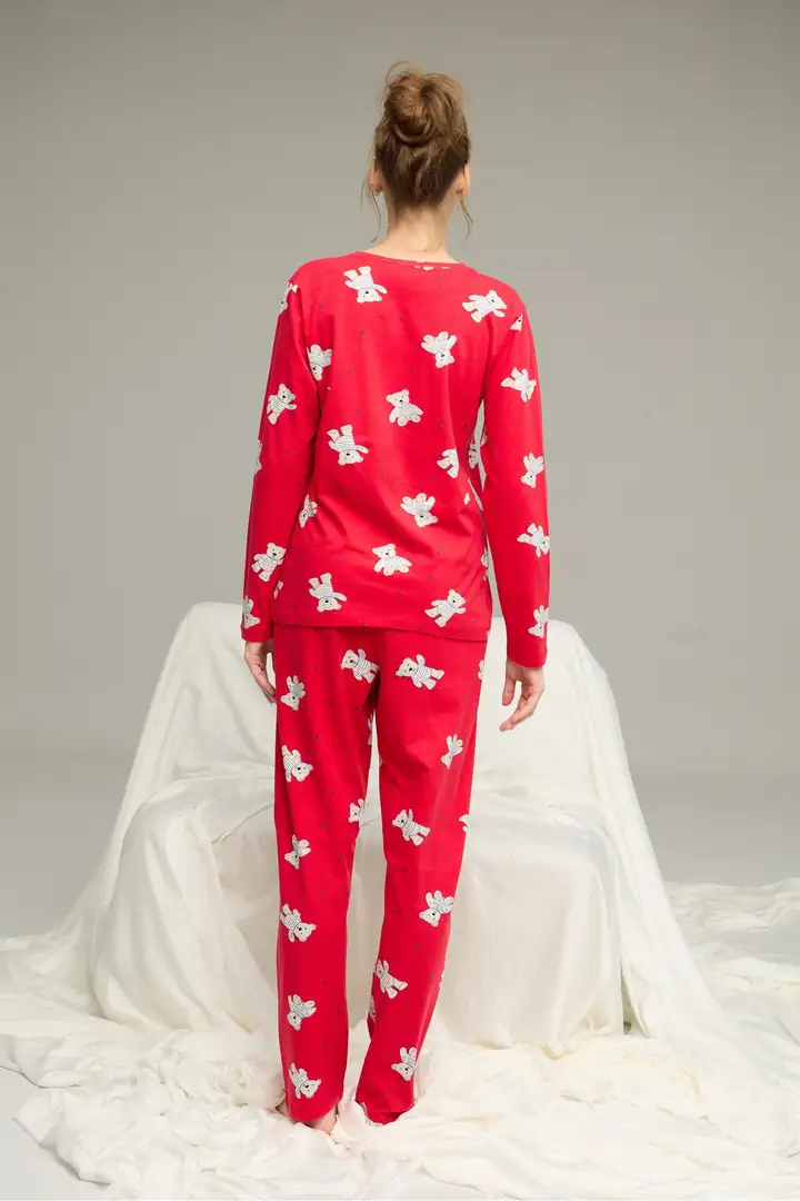 Pamuklu Bisiklet Yaka Örme Pijama Takım 25241135