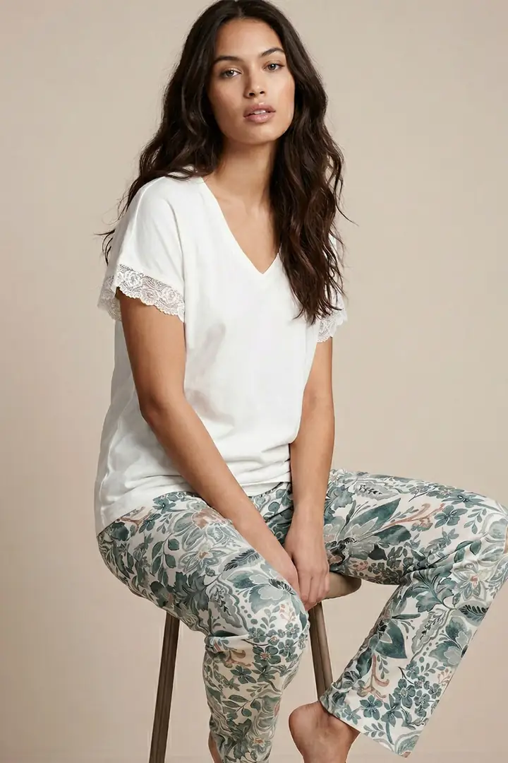 Dantel Detaylı Viskon Örme Pijama Takım26119113