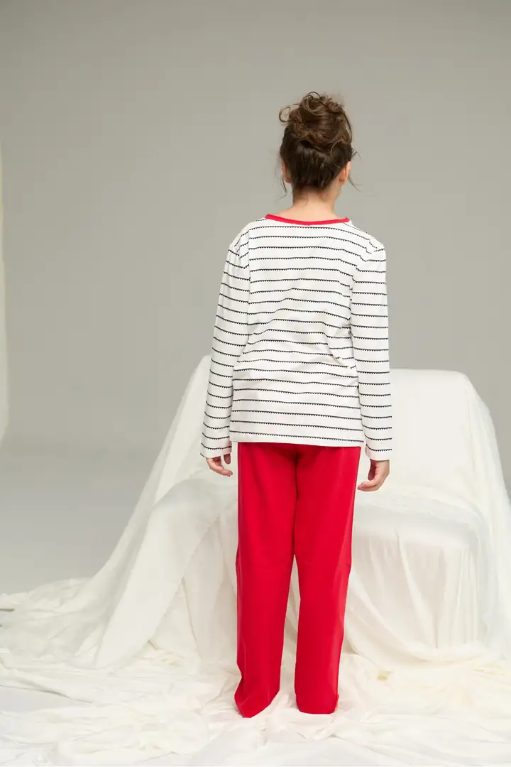 Pamuklu Bisiklet Yaka Örme Pijama Takım 25241144