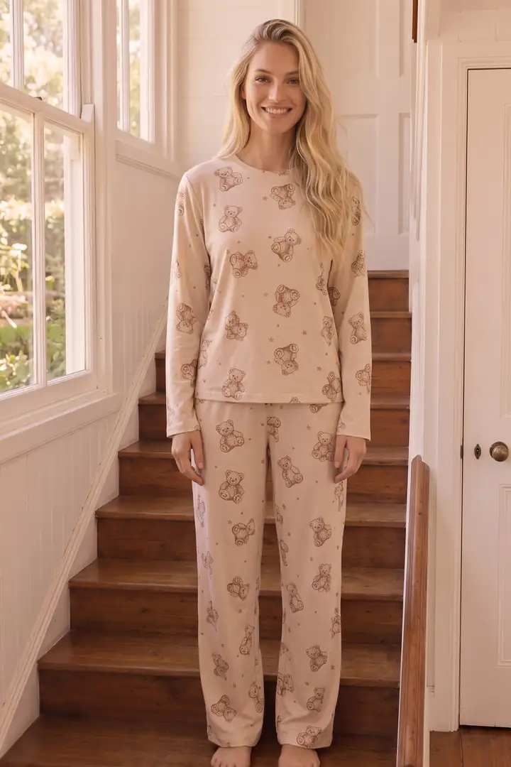 Desenli Termal Kumaşlı Ultra Soft Yumuşak Örme Pijama Takımı 26226913