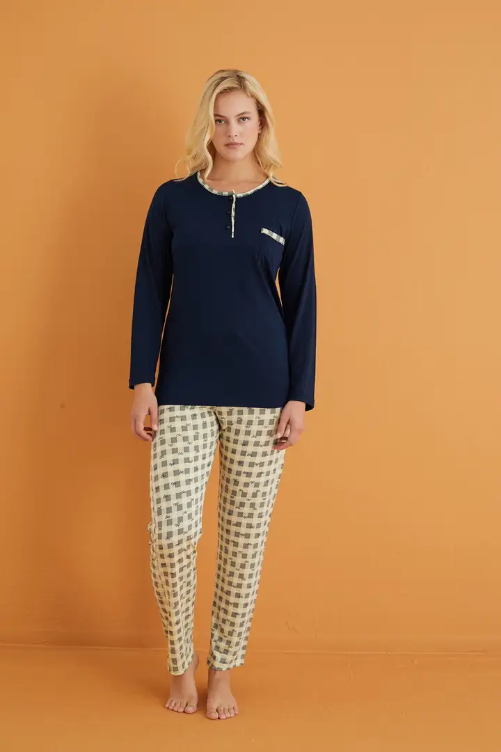 Düğmeli Cepli Örme Pijama Takım