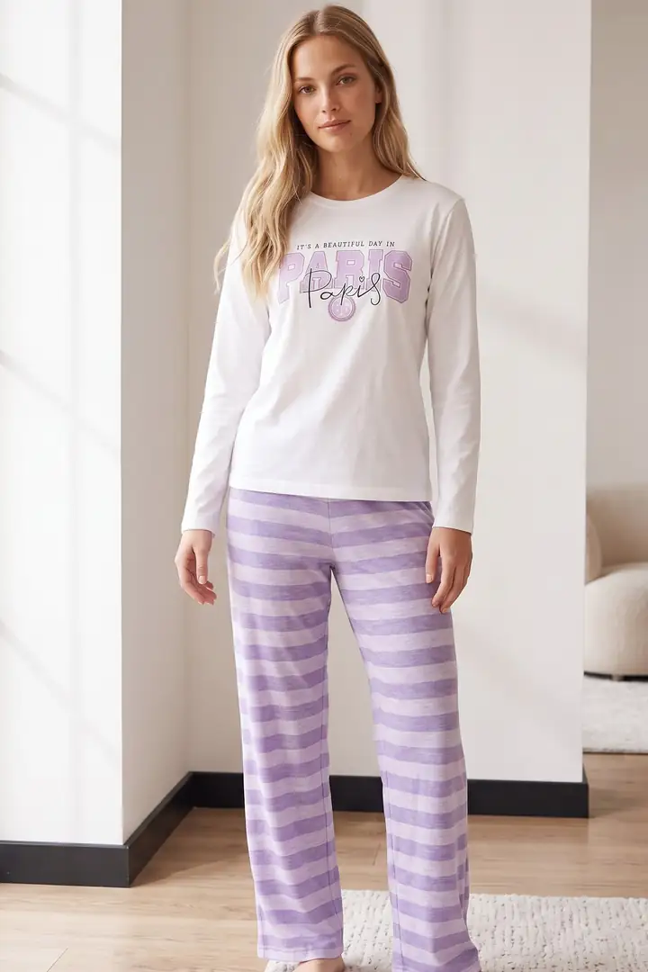 Pamuklu Likralı Örme Pijama Takım 26240359