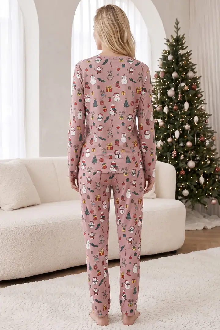 Yılbaşı Temalı Pamuklu Likralı Örme Pijama Takım 26241173