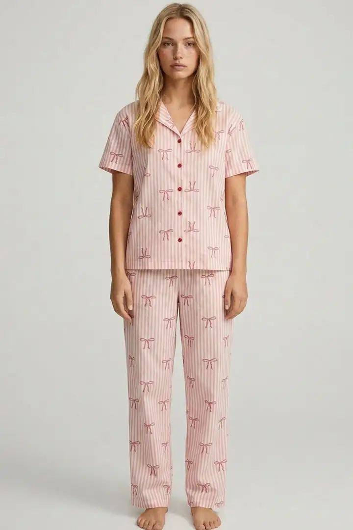 İnce Soft Örme Mevsimlik Düğmeli Pijama Takımı 8002