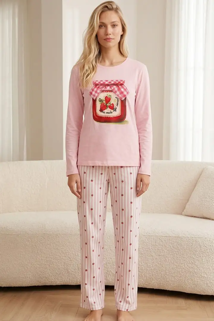 Pamuklu Likralı Örme Pijama Takım 26241163