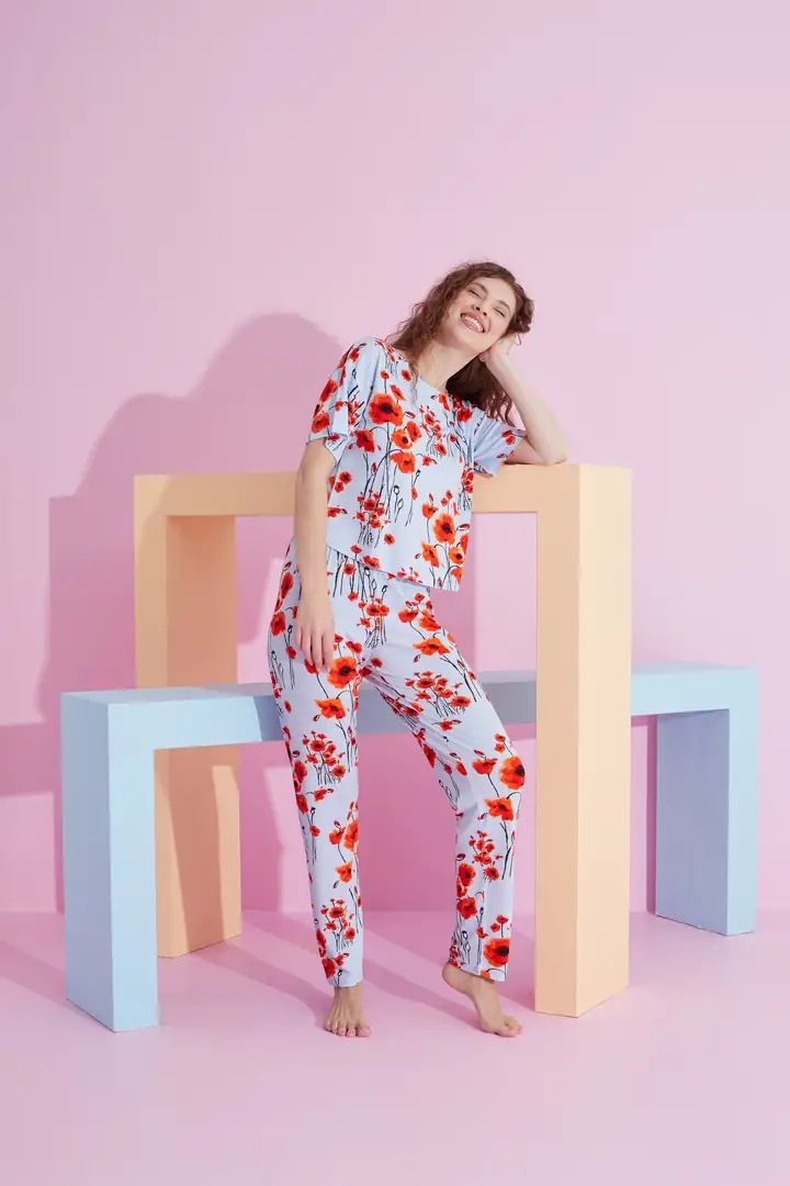 Likralı Örme Pijama Takım