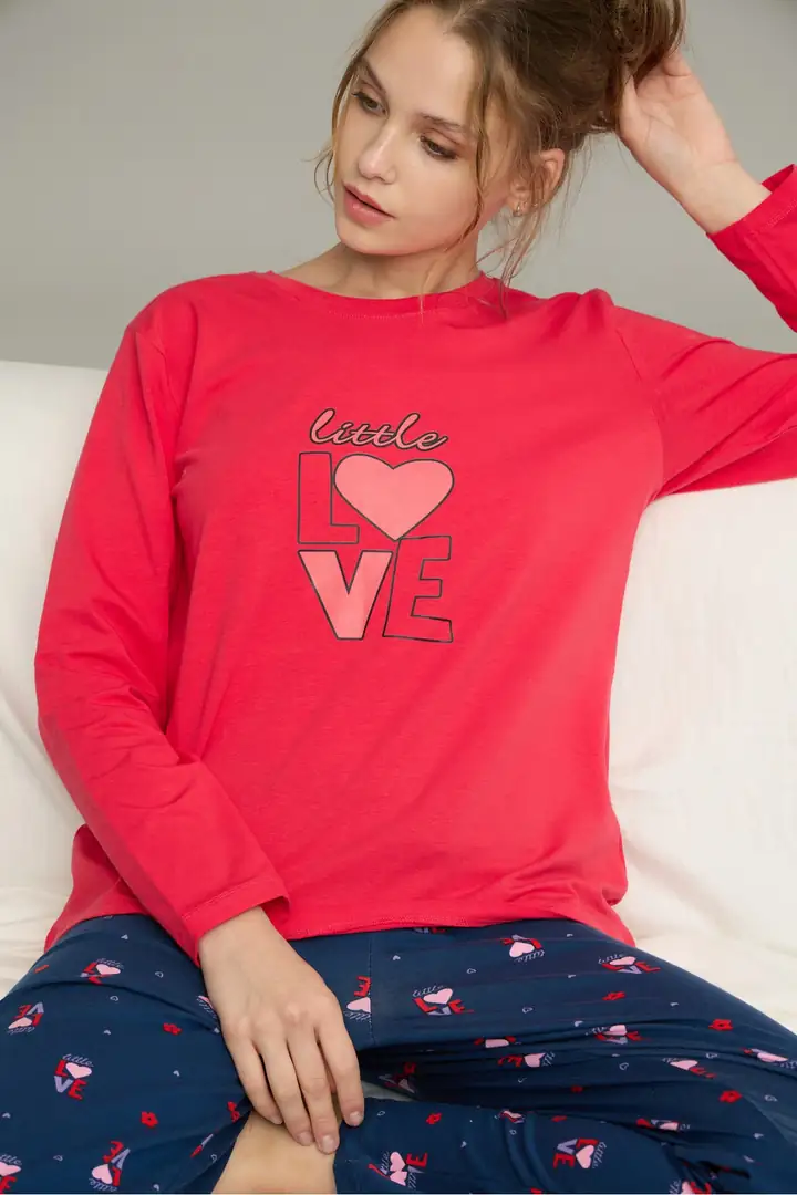 Narçiçeği Desenli Örme Pamuklu Pijama Takım 25240268