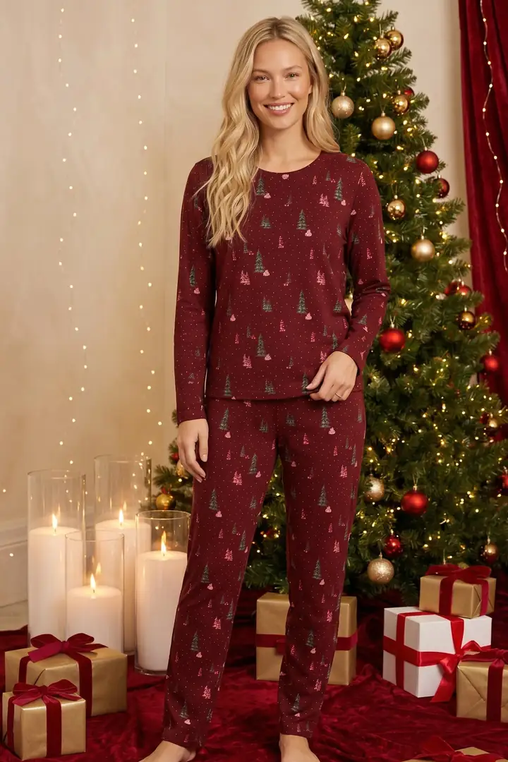 Yılbaşı Temalı Desenli Termal Kumaşlı Ultra Soft Yumuşak Örme Pijama Takımı 26226313