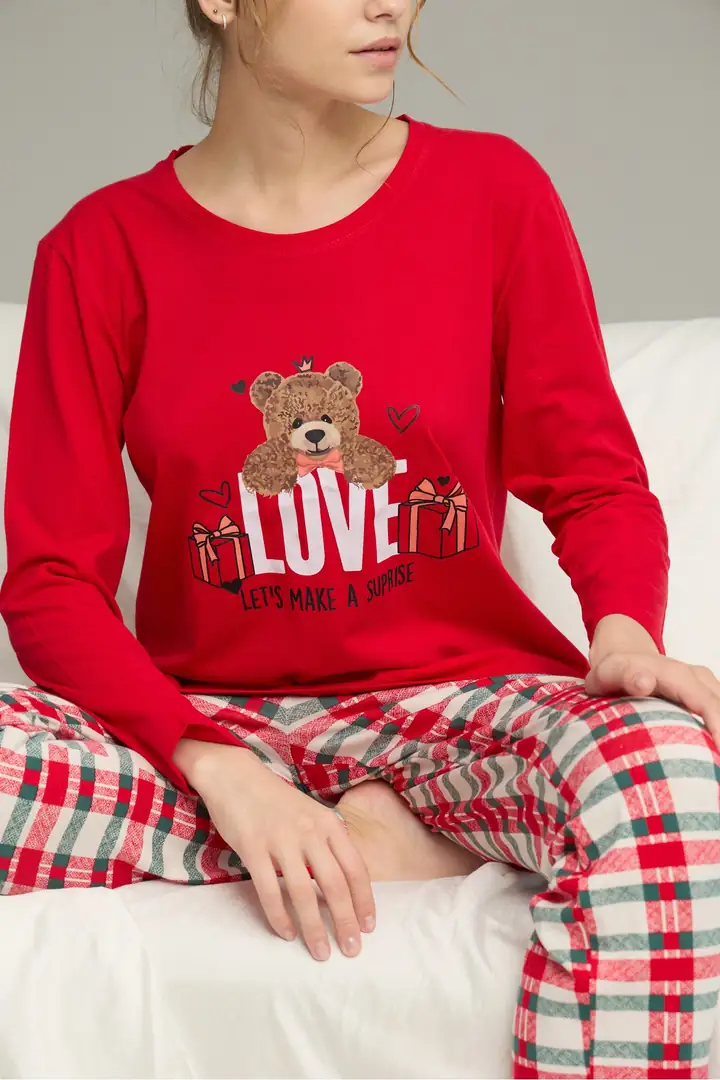 Pamuklu Bisiklet Yaka Örme Pijama Takım25241129