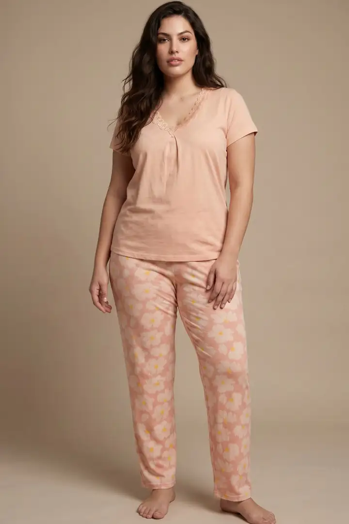 Dantelli Büyük Beden Battal Viskon Örme Pijama Takım 8066