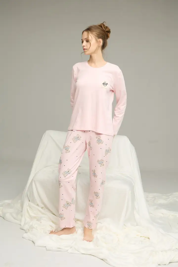 Pamuklu Bisiklet Yaka Örme Pijama Takım 25241134