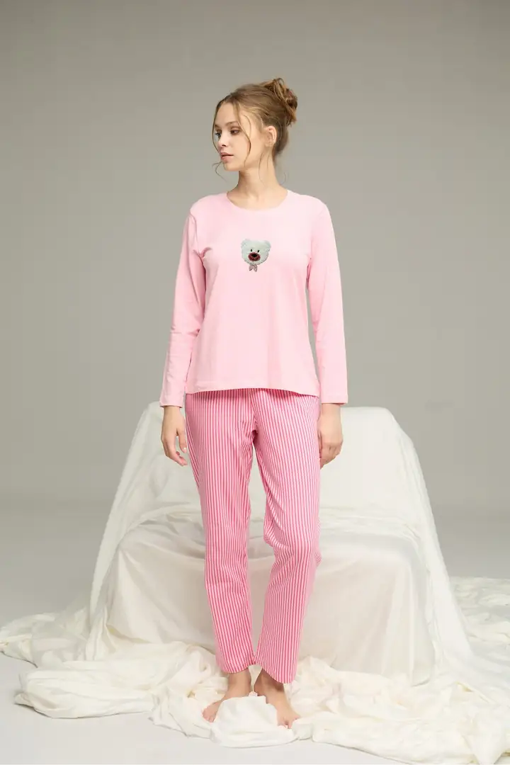 Pamuklu Bisiklet Yaka Örme Pijama Takım25241138