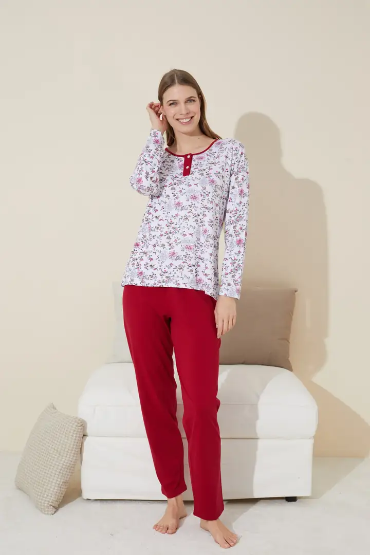 Düğmeli Pamuklu Örme Pijama Takım 24240128