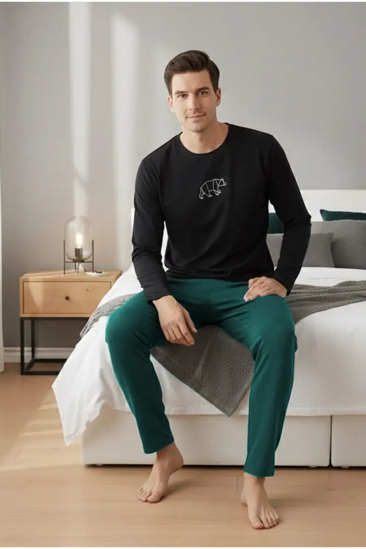 Uzun Kollu Büyük Beden Örme Pijama Takım 7918