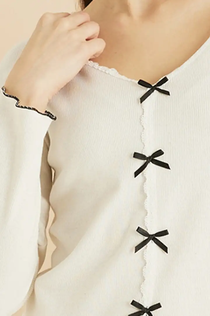Dantelli Fiyonklu Fitilli Kaşkorse Örme Pijama Takım 7816