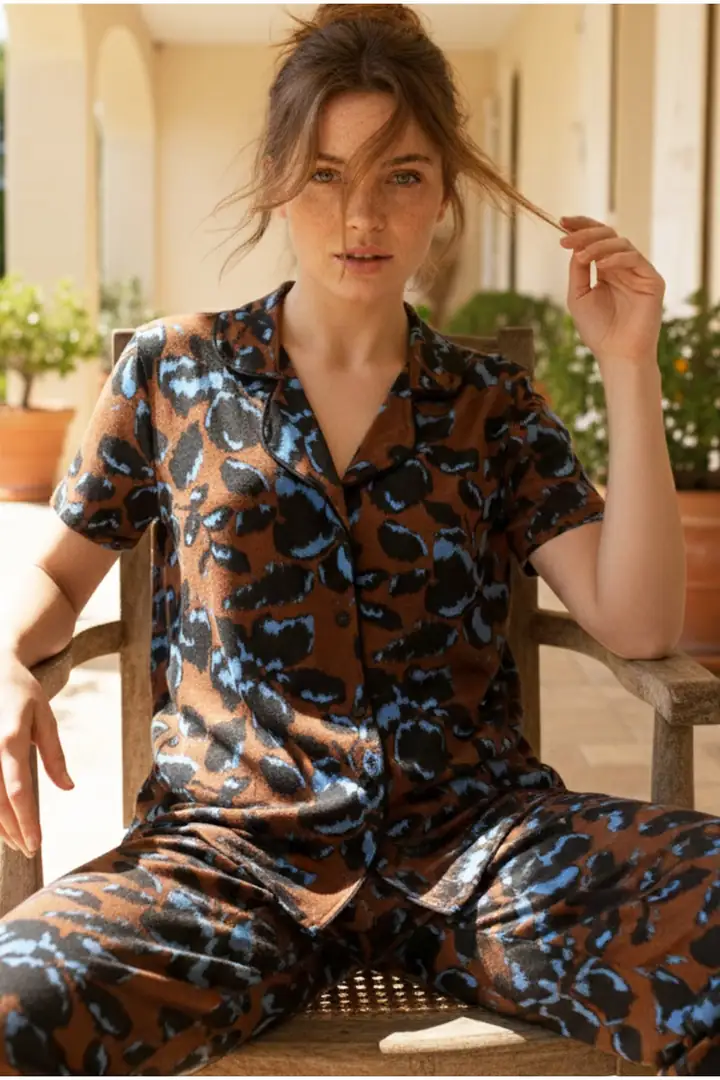 Düğmeli Biyeli Viskon Örme Pijama Takım 26120764
