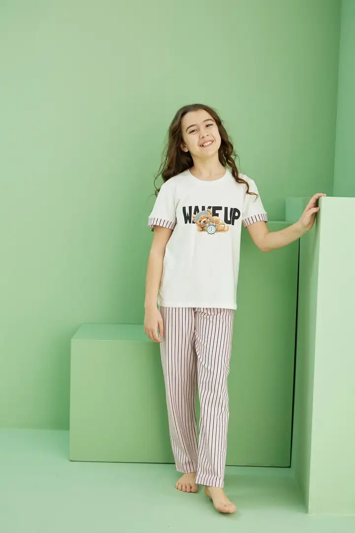 Pamuklu Bisiklet Yaka Örme Pijama Takım 25117063