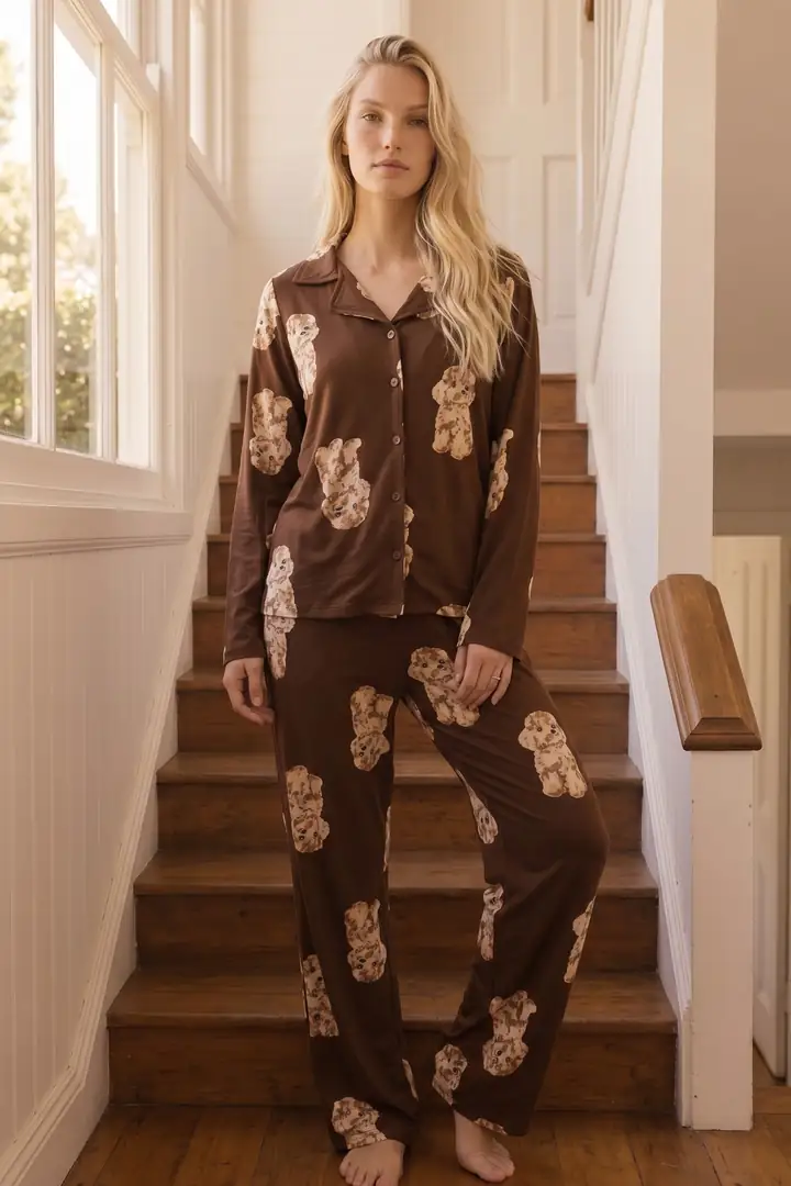 Desenli Termal Kumaşlı Ultra Soft Yumuşak Düğmeli Örme Pijama Takımı 26226805