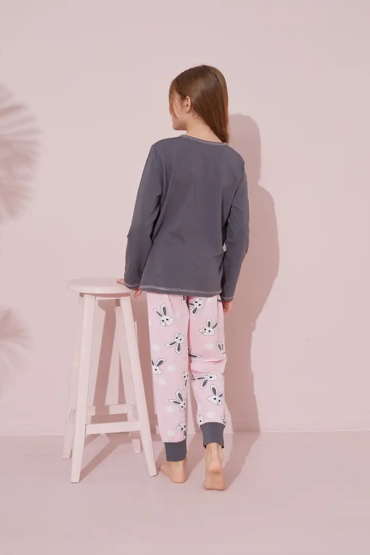 Gri Baskılı Pamuklu Örme Pijama Takım 24241089