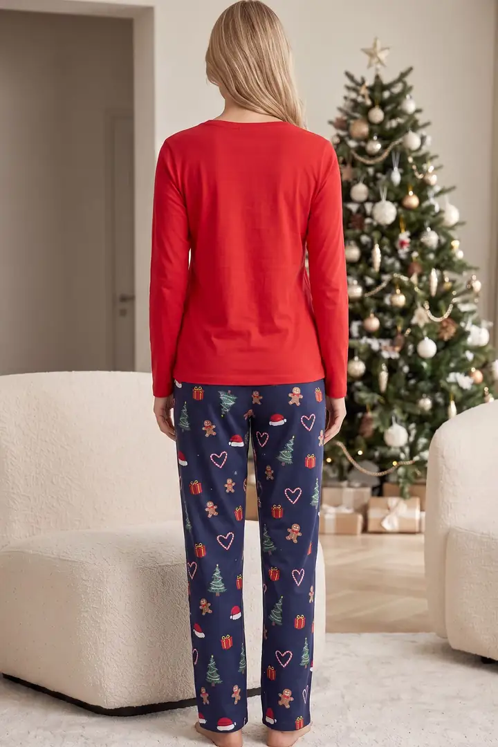 Yılbaşı Temalı Pamuklu Likralı Örme Pijama Takım 26241174