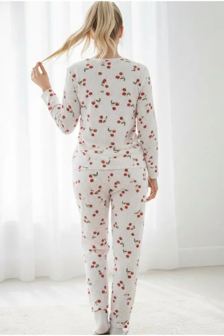 Mevsimlik İnce Bisiklet Yaka Örme Pijama Takım 7979