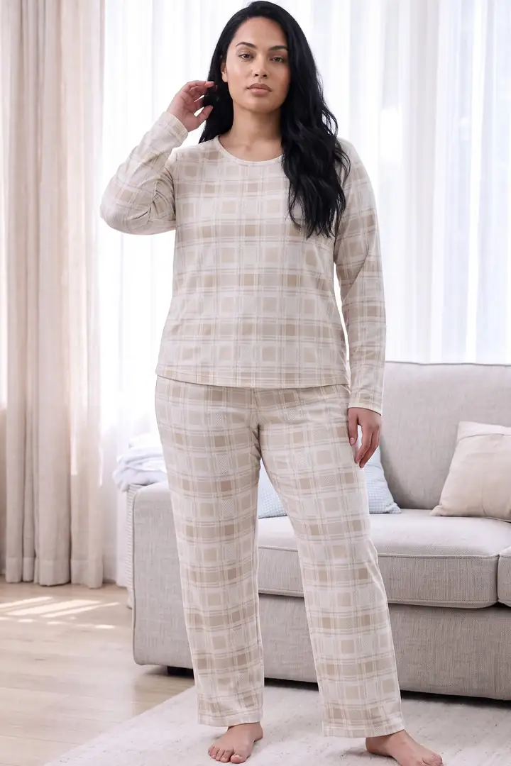 Desenli Termal Kumaşlı Ultra Soft Yumuşak Büyük Beden Battal Boy Örme Pijama Takımı 26226718