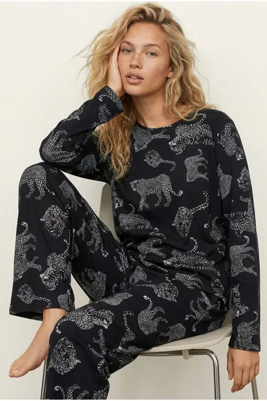 Örme Pijama Takım 7613 - siyah leopar