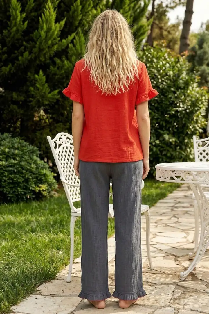 Bürümcük-Krınkıl Kısa Kollu Düğmeli Biyeli Pijama Takım 8019