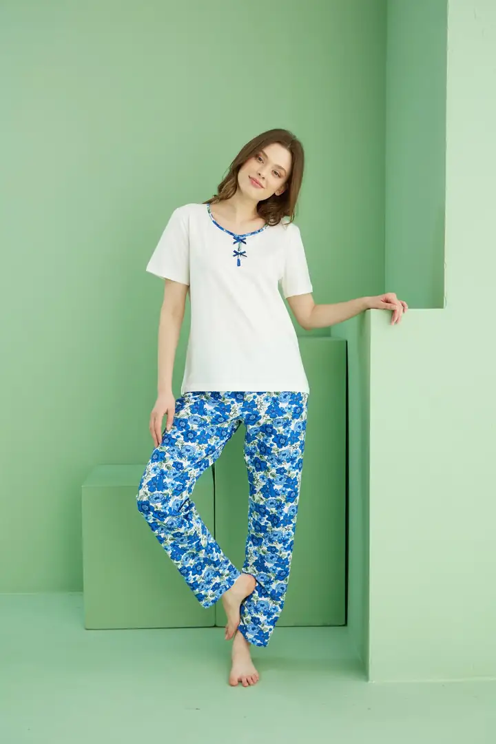 V Yaka Örme Pamuklu Pijama Takım25113279