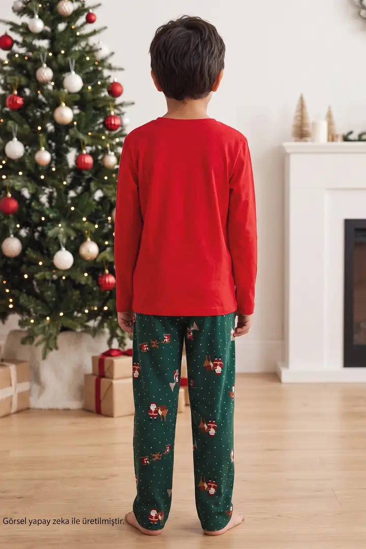 Yılbaşı Temalı Termal Kumaşlı Ultra Soft Yumuşak Baba-Oğul Örme Pijama Takımı 26225810-1