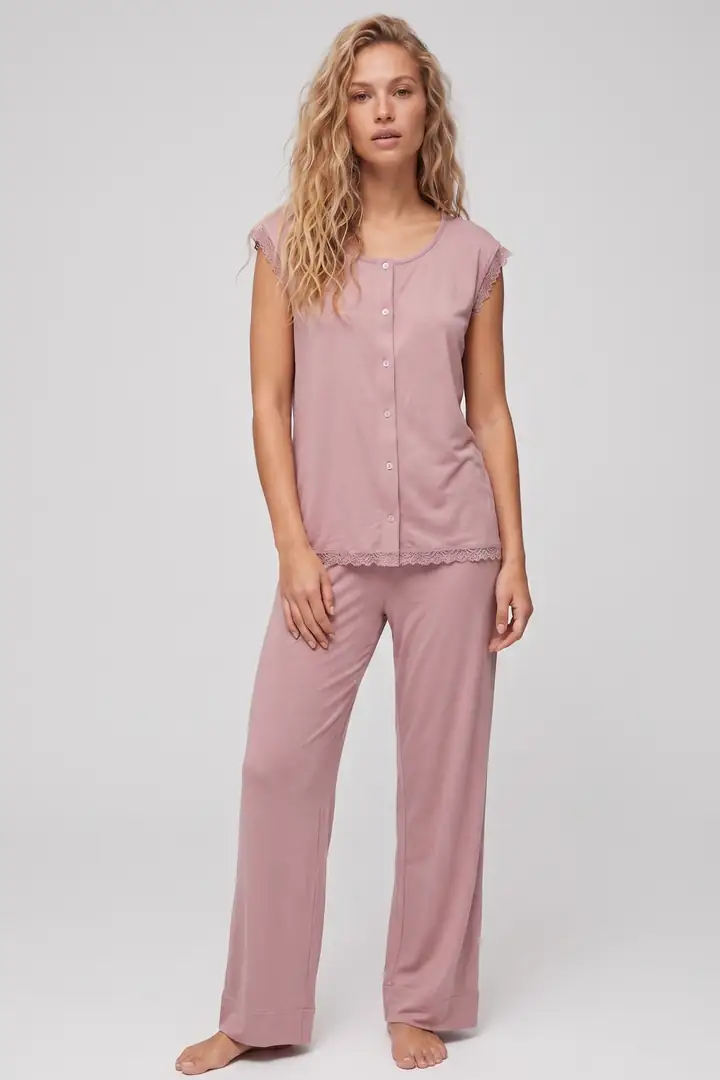 V Yakalı Kısa Kollu Viskon Örme Pijama Takım 8020